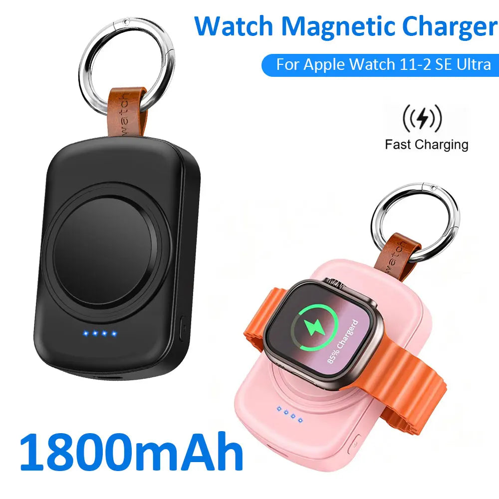 Portable Magnetic Smartwatch Charger Keychain with 1800mAh Battery – Wireless Charging Dock