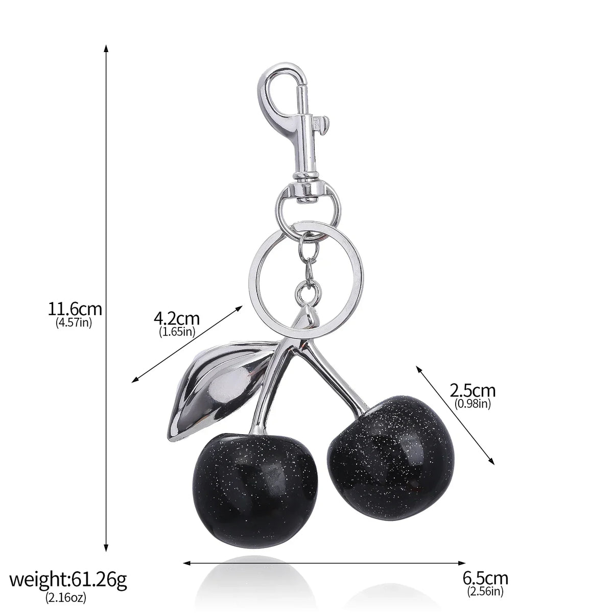 Black Cherry Bag Charm & Keychain – Silver-Tone Metal