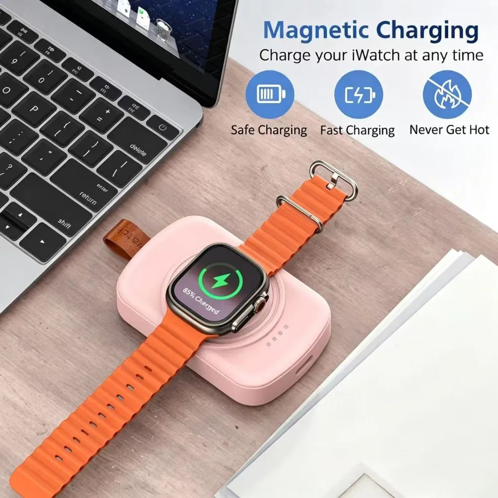 Portable Magnetic Smartwatch Charger Keychain with 1800mAh Battery – Wireless Charging Dock