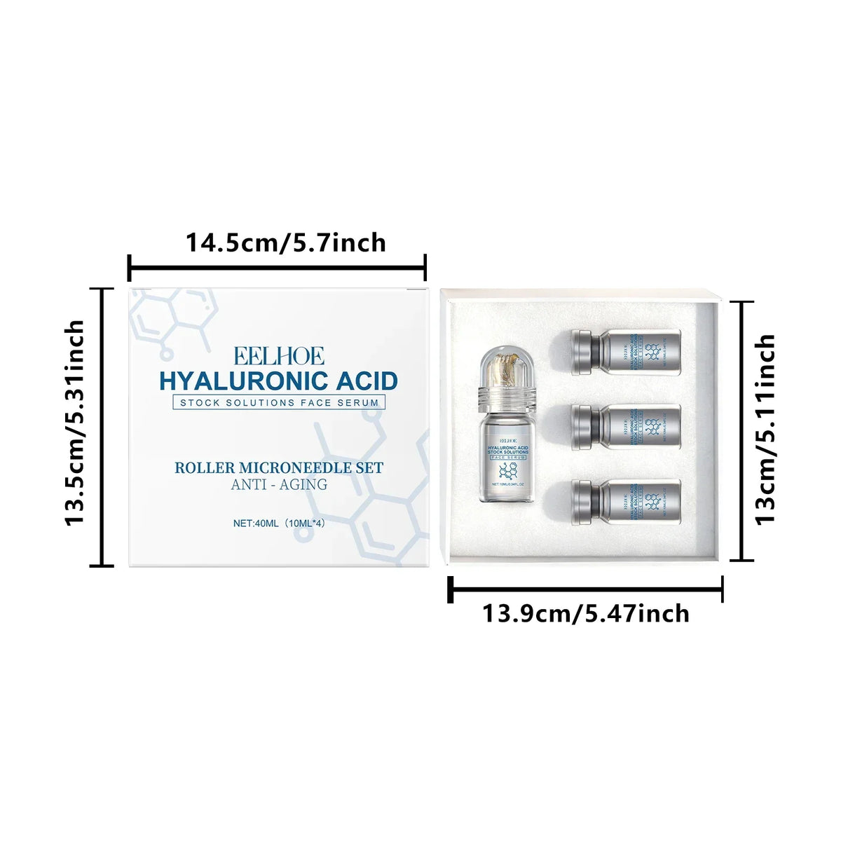 Hyaluronic Acid Face Serum Set with Roller Applicator – 4 x 10ml Moisturizing Serum