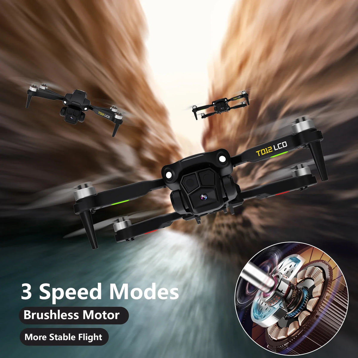Brushless Motor Drone with LCD Screen Remote Control - Portable Optical Flow Positioning Quadcopter for Beginners - Lightweight Aerial Toy
