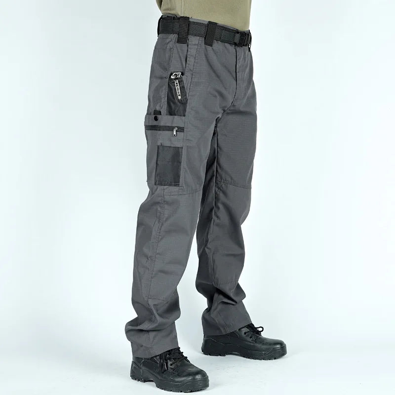 Men's Tactical Cargo Pants with Multiple Pockets – Straight-Leg Outdoor Hiking Trousers