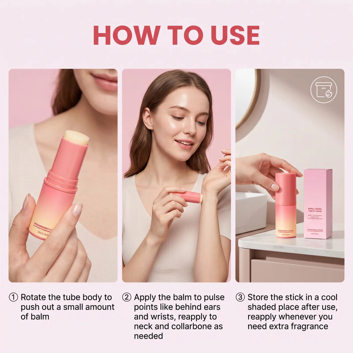 Strawberry Cream Solid Perfume Stick 10g – Portable Fragrance Balm
