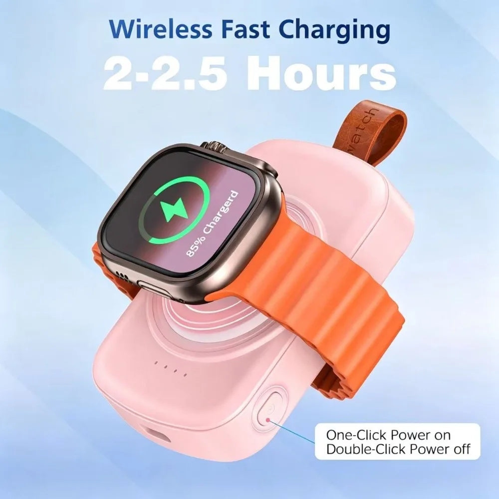 Portable Magnetic Smartwatch Charger Keychain with 1800mAh Battery – Wireless Charging Dock