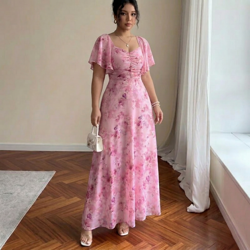 Naomi – Elegant Slim Dress with Ruffle Sleeves