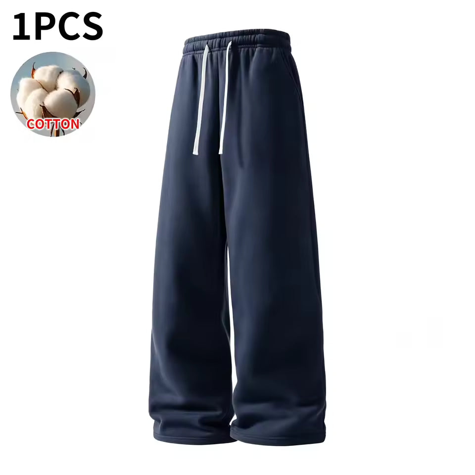 Men's Wide-Leg Sweatpants – Soft Cotton Loose Fit Drawstring Casual Pants