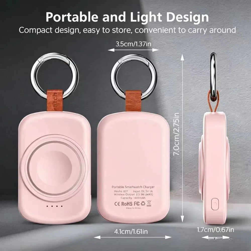 Portable Magnetic Smartwatch Charger Keychain with 1800mAh Battery – Wireless Charging Dock