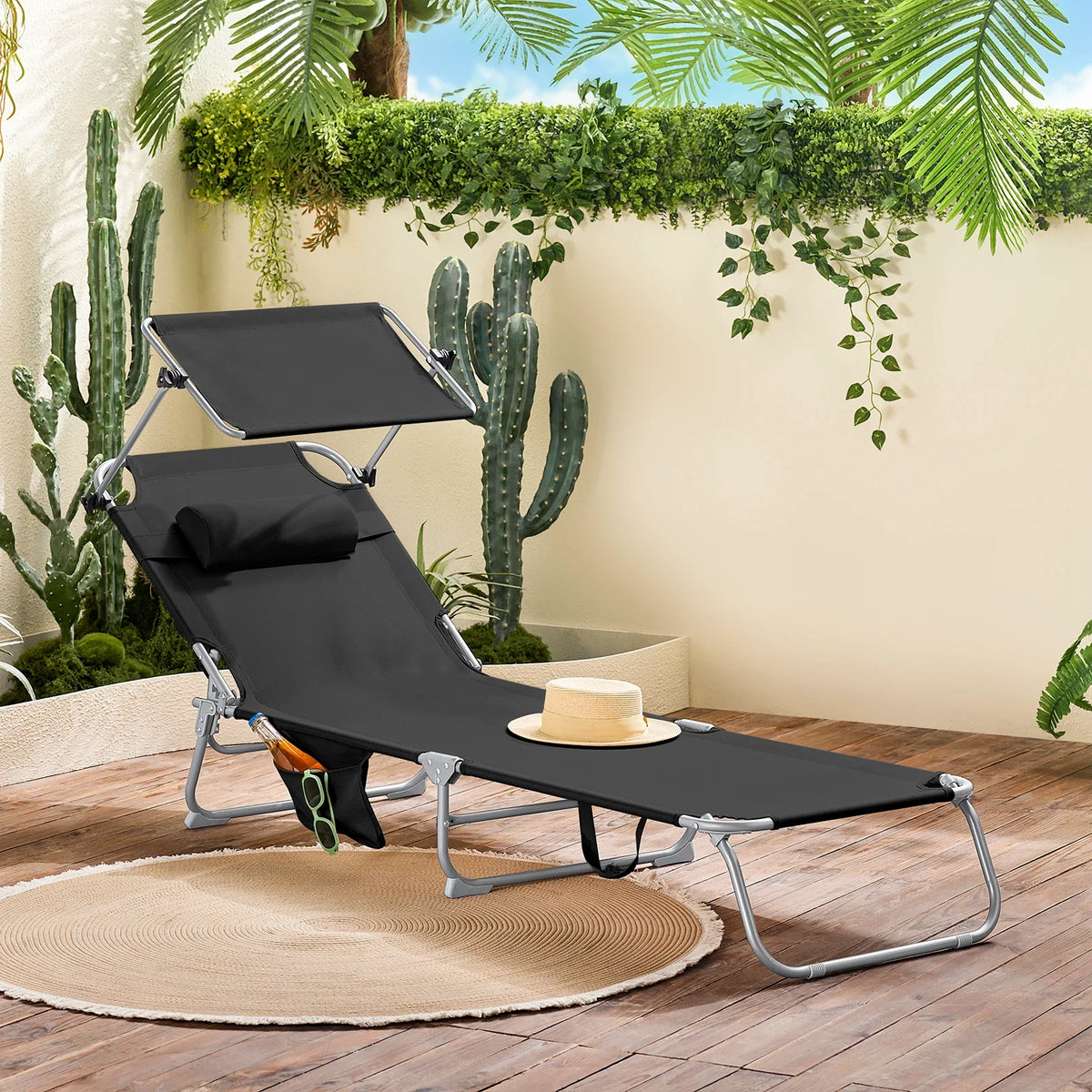 Outdoor Garden Swing Lounger with Metal Frame and Side Storage Bag - Ergonomic Relaxing Rocking Chair for Courtyard, Beach, and Balcony