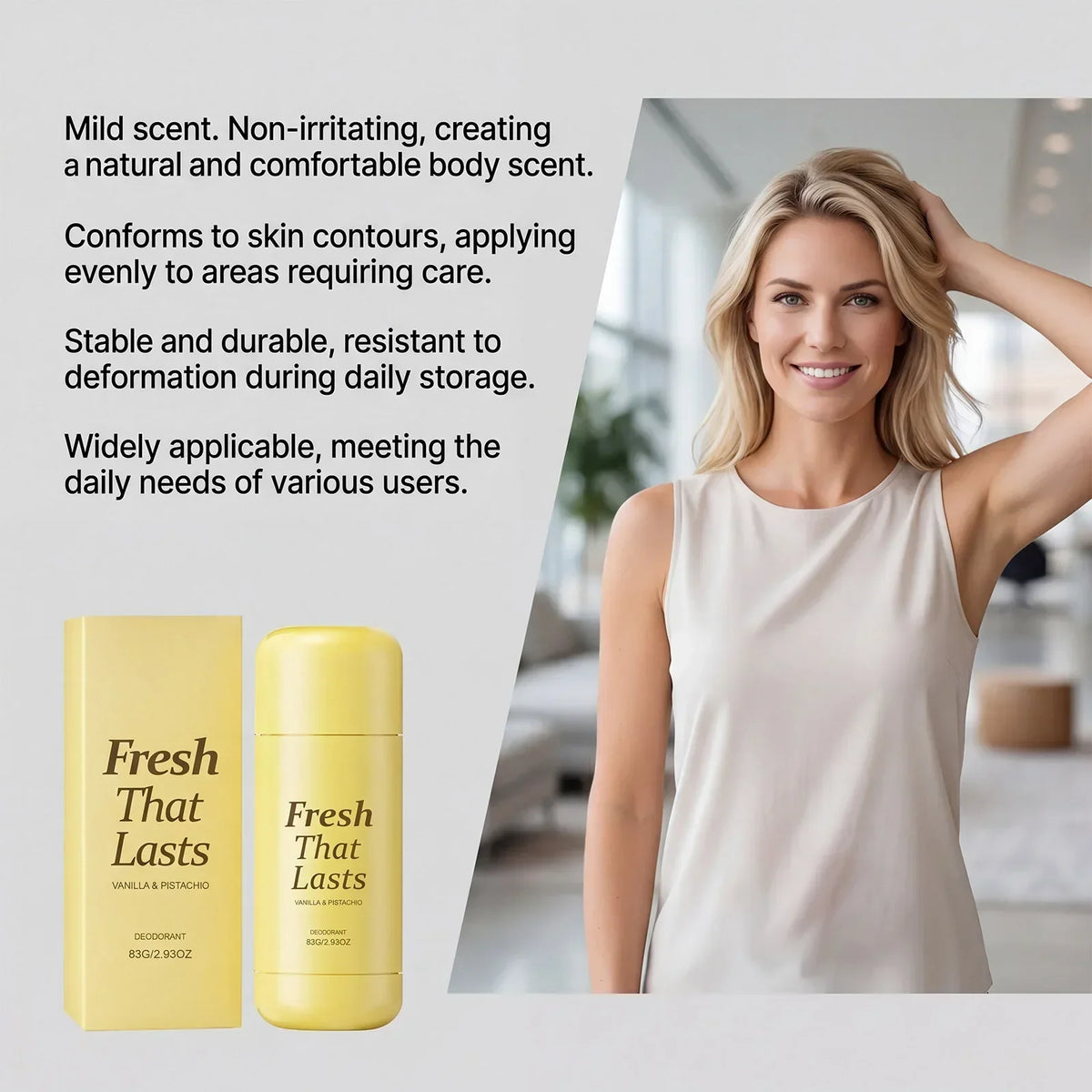 Deodorant Vanilla & Pistachio Fresh That Lasts | 24 Hour Odor Control, No Aluminum, Baking Soda, Parabens, Phthalates, Ethanol | Brightening & Smoothing for Dark Underarms with Kojic Acid & Turmeric | Korean Skincare, K-Beauty