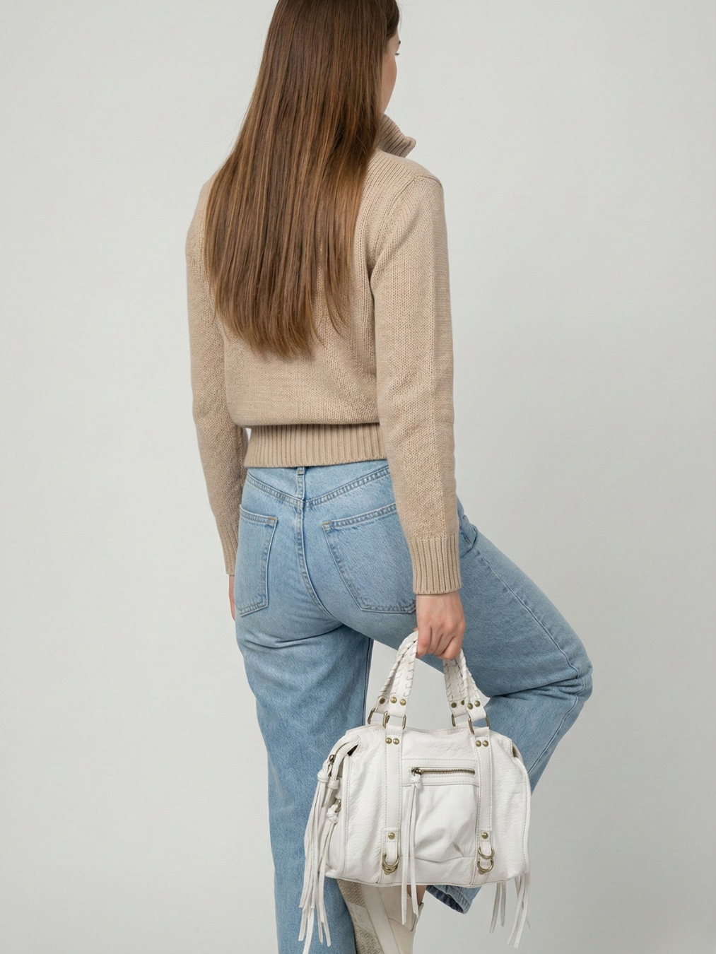 White Vegan   Leather Handbag for School | Cortona