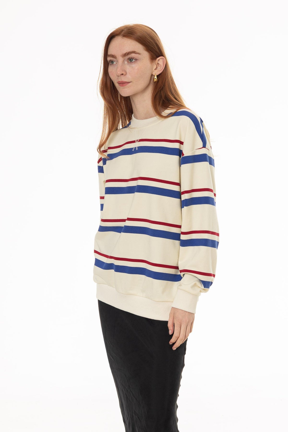 CHITHELABEL - Striped Crew Neck Sweatshirt in White