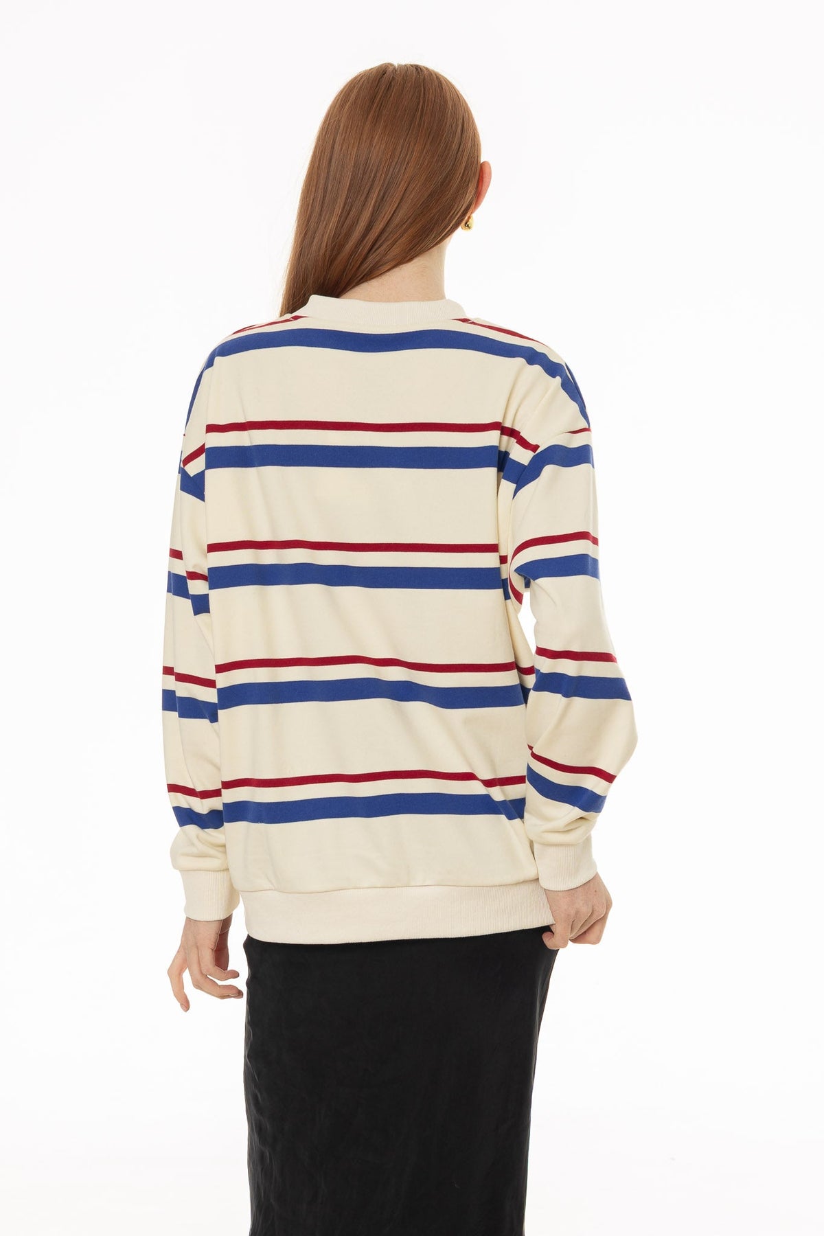CHITHELABEL - Striped Crew Neck Sweatshirt in White