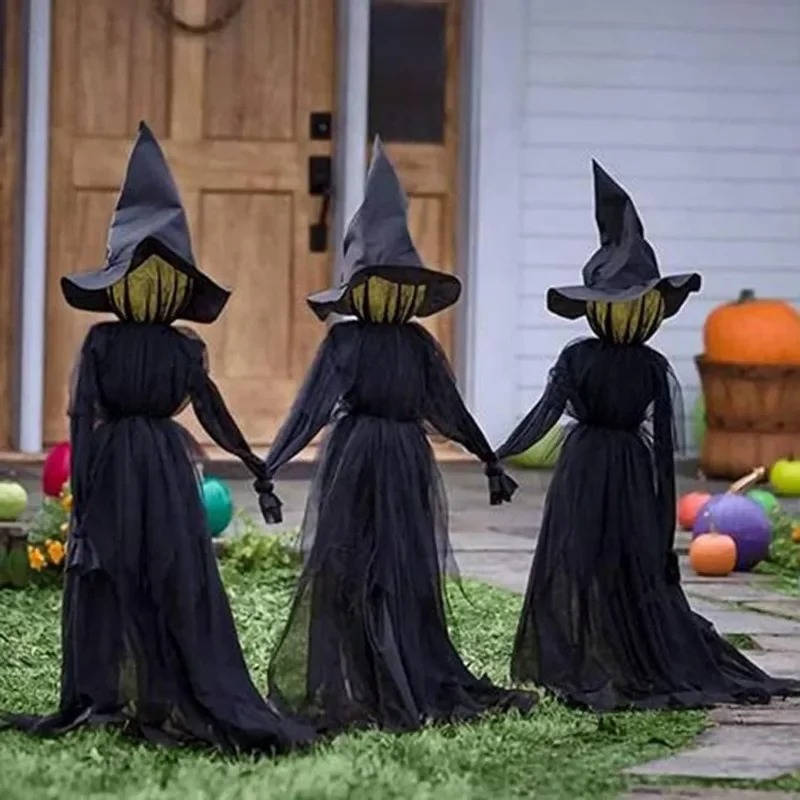 3PCS Indoor And Outdoor Halloween Decorations - Sound Activated Hand Holding Witch