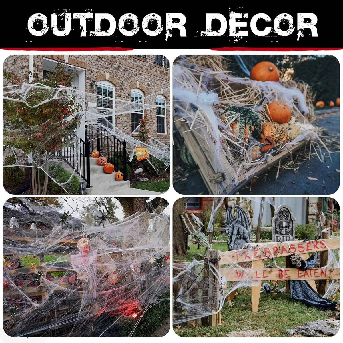 200 Sqft Spider Webs Halloween Door Decorations With Fake Spiders