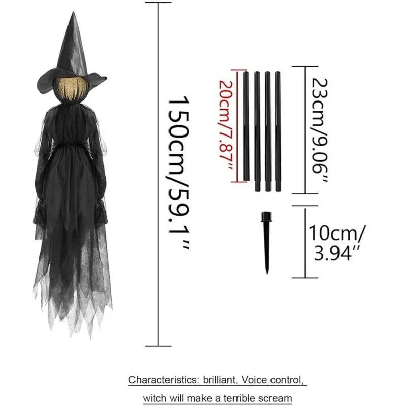 3PCS Indoor And Outdoor Halloween Decorations - Sound Activated Hand Holding Witch