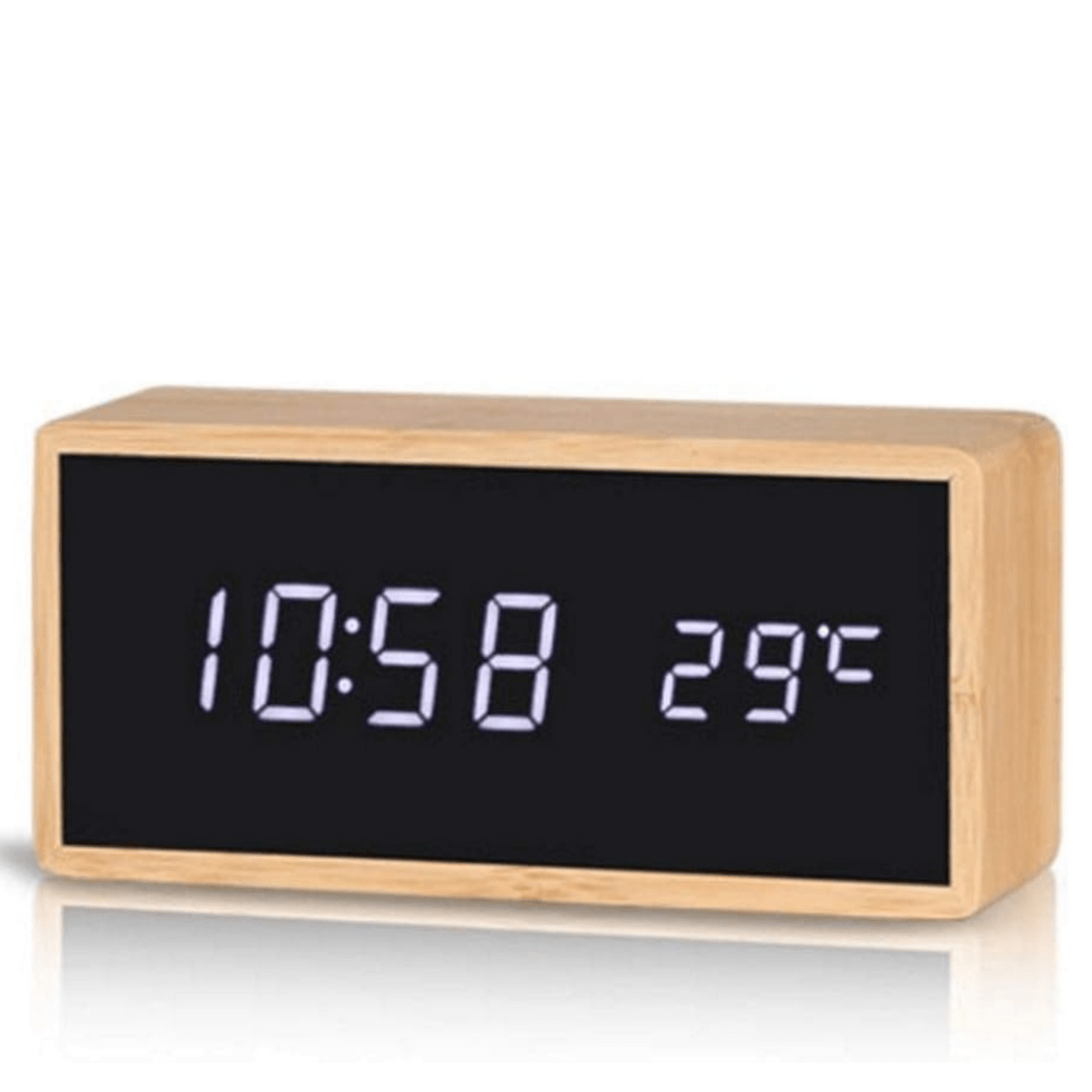 ECOCLOCK – Bamboo LED Alarm Clock with Time and Temperature Display