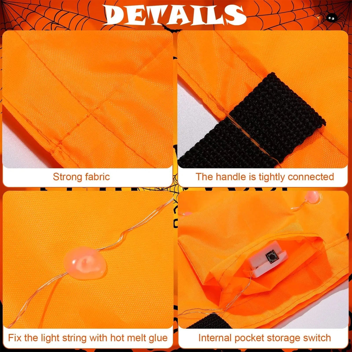 Kids' Halloween Candy Bucket and Bag with LED Light-Up Jack-O'-Lantern Pumpkin Pail for Trick or Treat