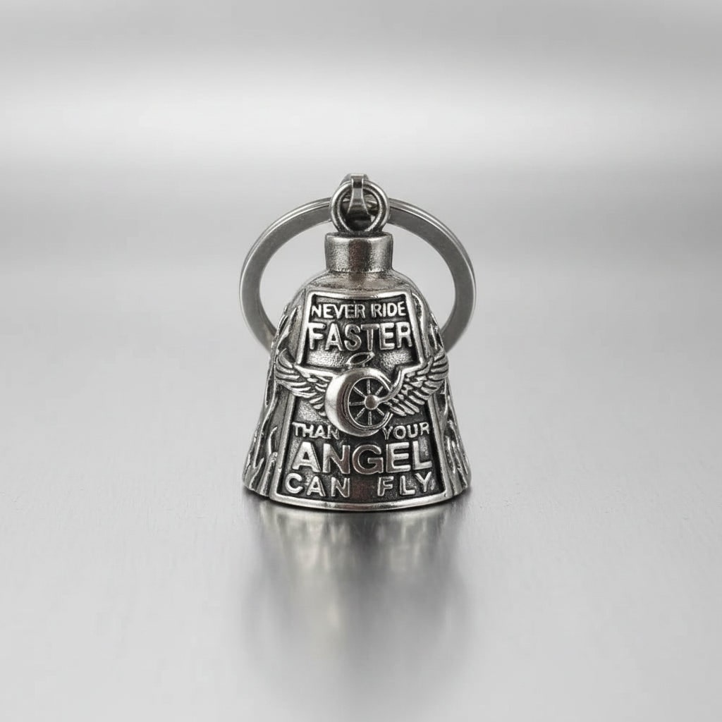 Halloween Motorcycle Guardian Bell Charm with Angel Keychain and Split Ring for Biker Party