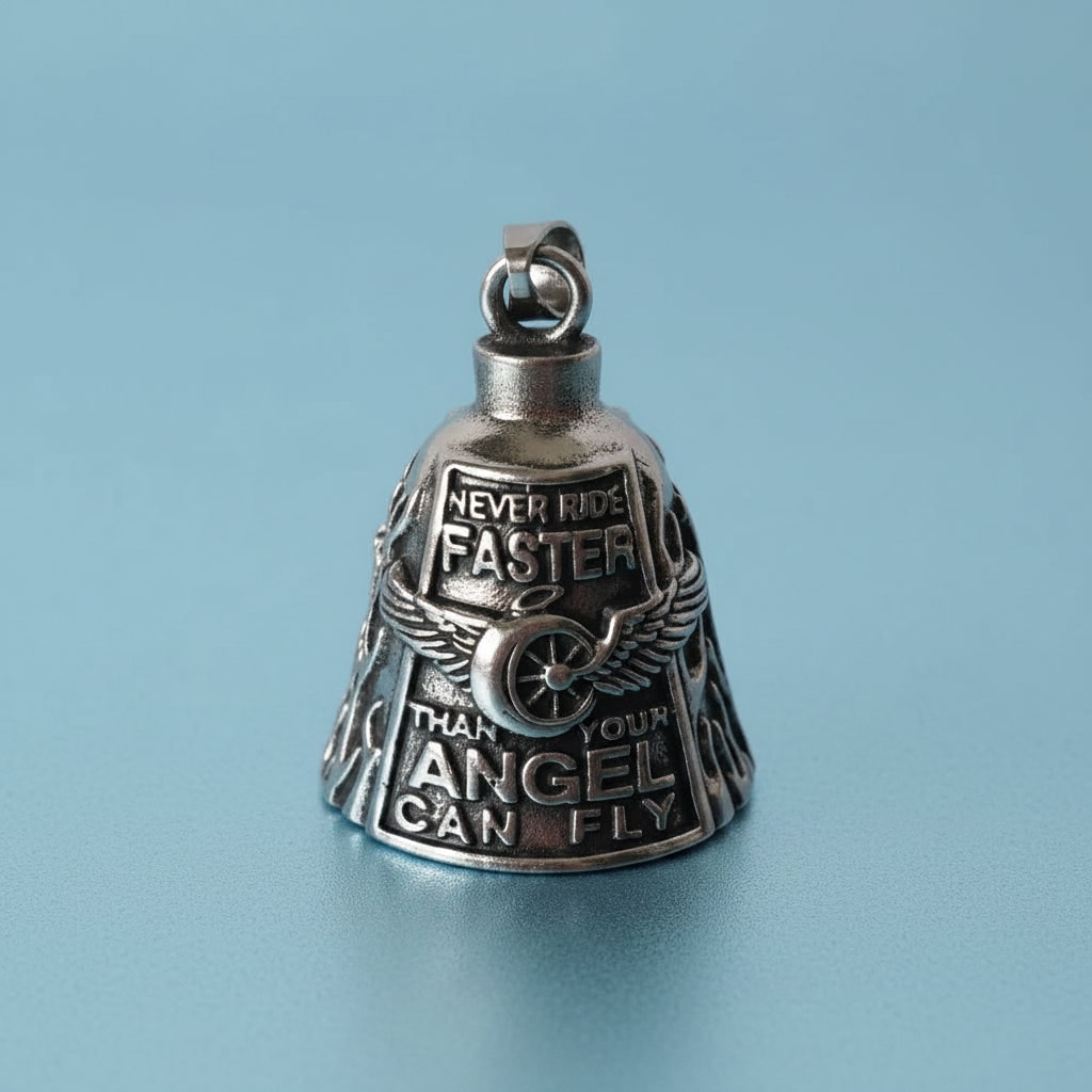 Halloween Motorcycle Guardian Bell Charm with Angel Keychain and Split Ring for Biker Party