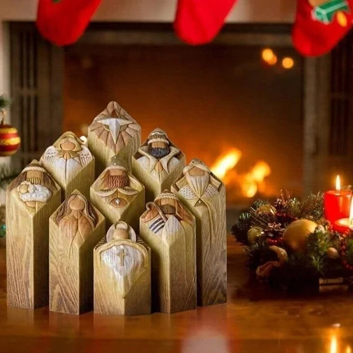 9pcs Heaven Nativity Tree Pillar Statues