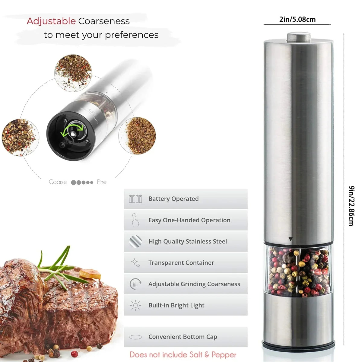 SPEEDSPICE – Electric Salt and Pepper Grinder Set with One-Handed Operation and Built-In Light